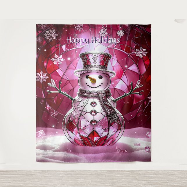 Tapete De Parede Pink Snowman Snowflakes Holiday Backdrop (Frente)