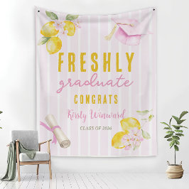 Tapete De Parede Pink Stripes Lemons and Flowers Graduation