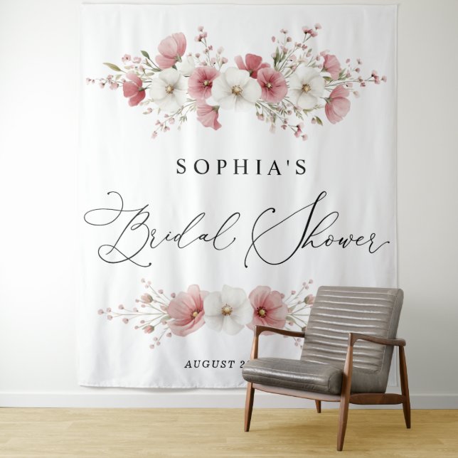 Tapete De Parede Pink Wild Flowers Bridal Shower  Tapes (In Situ)