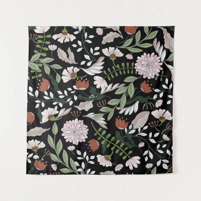 Tapete De Parede Pintadas Mãos Antigas Flores De Engrenagem (Frente)