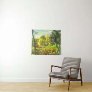 Tapete De Parede Pintor de queda solar aquarela na seda