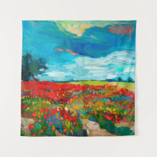 Tapete De Parede pintura a óleo de campos de flores na canvas. Cou