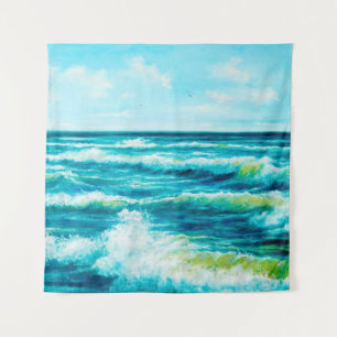 Tapete De Parede pintura a óleo mostrando ondas no oceano ou no ma