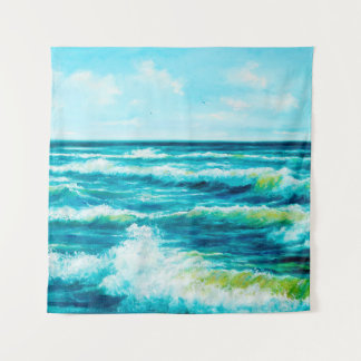 Tapete De Parede pintura a óleo mostrando ondas no oceano ou no ma