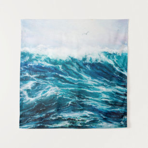 Tapete De Parede pintura a óleo mostrando ondas no oceano ou no ma