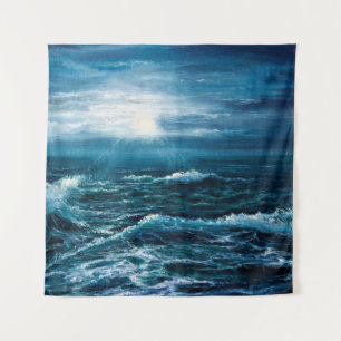 Tapete De Parede pintura a óleo mostrando ondas no oceano ou no ma