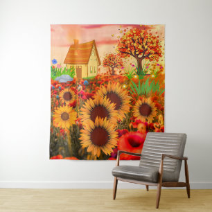 Tapete De Parede Pintura Artística de Flores do Sol Ocidentais - Fa