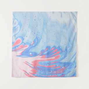 TAPETE DE PAREDE PINTURA BRANCA AZUL E ABSTRATO VERMELHA