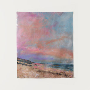 Tapete De Parede Pintura da linha da costa rosa com o sunset da pra