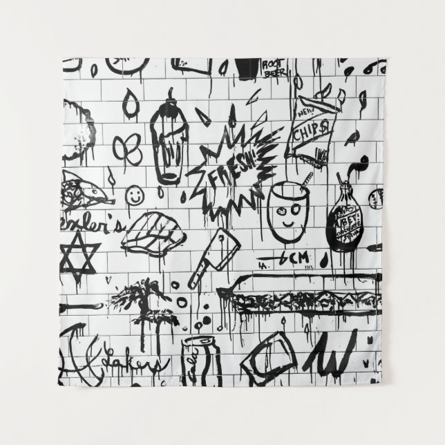 TAPETE DE PAREDE PINTURA DE ABSTRATO BRANCO E PRETO (Frente)