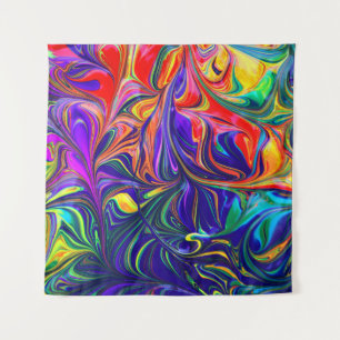 Tapete De Parede Pintura de abstrato cor verde roxa e laranja