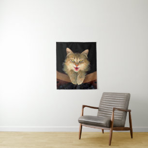 Tapete De Parede Pintura de Gato Louco - Arte Original de Gato Fofi