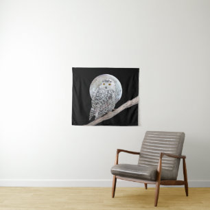Tapete De Parede Pintura de Moon e Coruja de Neve - Arte de Pássaro