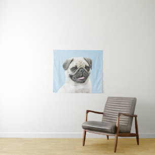 Tapete De Parede Pintura de Pug - Arte Original de Cachorro Fofo