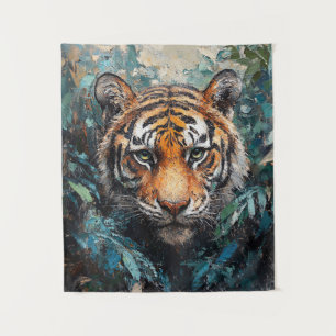 Tapete De Parede Pintura de retrato de tigre na selva
