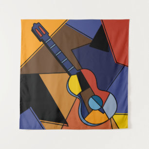 Tapete De Parede Pintura De Surrealismo De Guitarra Cubista.