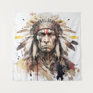 Tapete De Parede Pintura do Guerreiro de Retratos Indiano Nativo