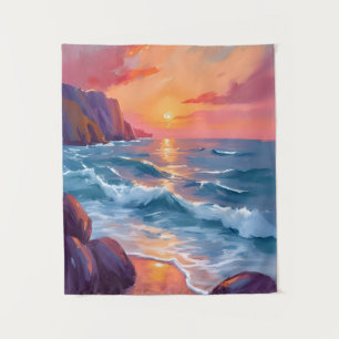 Tapete De Parede Pintura em Aquarela da Praia das Ondas do Oceano a