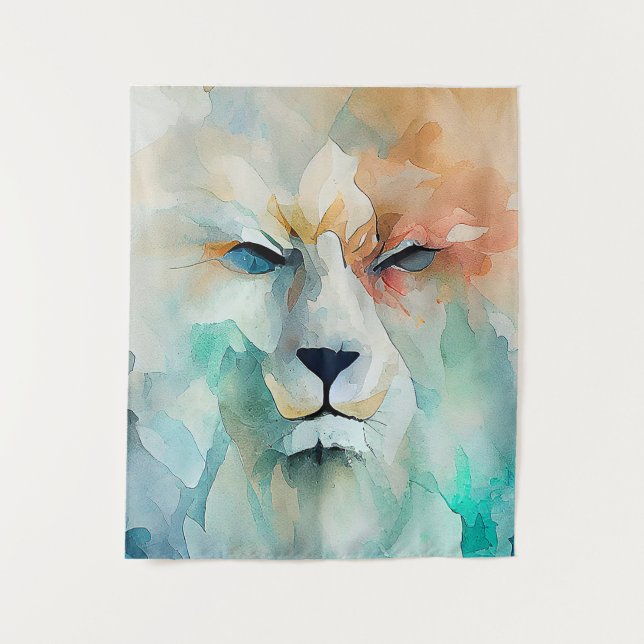 Tapete De Parede Pintura em Aquarela de Leão Selvagem Animal (Frente)