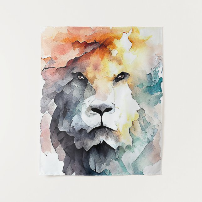 Tapete De Parede Pintura em Aquarela de Leão Selvagem Animal (Frente)