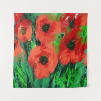 Tapete De Parede Pintura Floral de Papoulas Vermelhas Abstratas