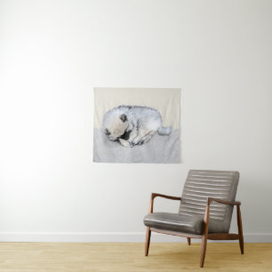 Tapete De Parede Pintura Original de Cachorro Keeshond Adormecido A