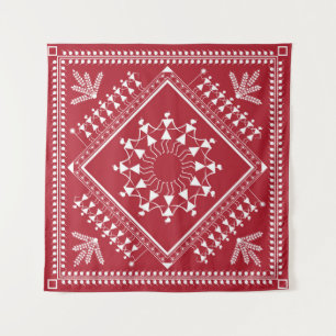 Tapete De Parede Pintura tribal indiana. Warli Paintingart, índio,