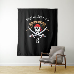 Tapete De Parede Pirate Jolly Roger Black Festa de aniversário Back