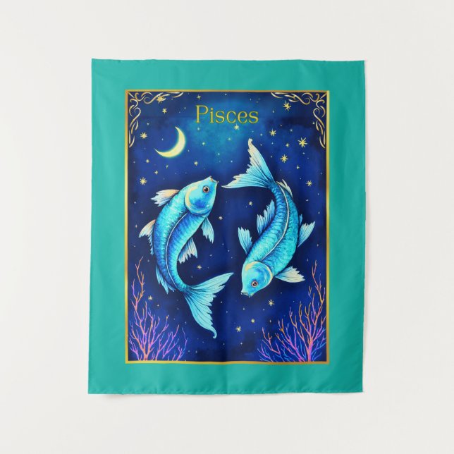 Tapete De Parede Pisces Zodiac Fish Swimming in Cosmic Waters (Frente)