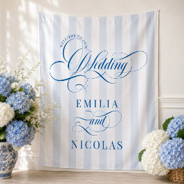 Tapete De Parede Placa de Boas-Vindas de Casamento de Luxo Azul e B