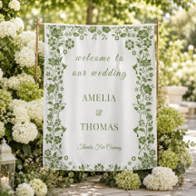 Placa de Boas-Vindas de Casamento Floral Verde