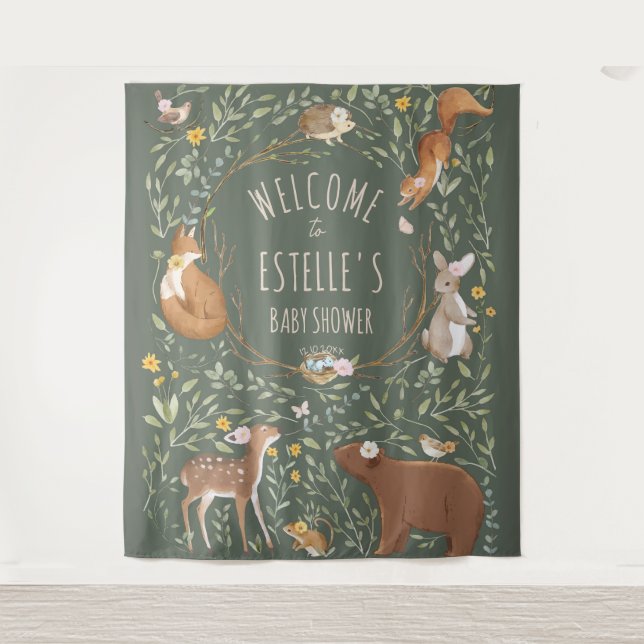 Tapete De Parede Placa de Boas-Vindas do Chá de Bebê Animais da Flo (Frente)
