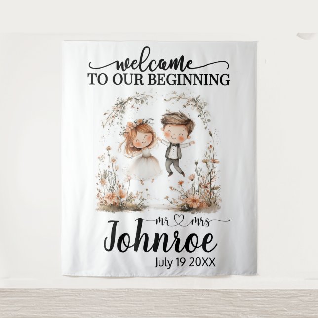 Tapete De Parede Plano de Casamento Whimsical Personalizável (Frente)