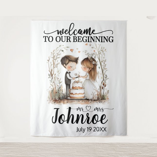 Tapete De Parede Plano de Casamento Whimsical Personalizável (Frente)