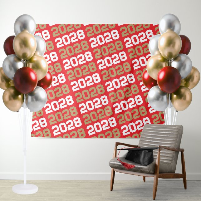 Tapete De Parede Plano de formação Dourado em Vermelho e Bronze (Red and Gold Graduation Repeating ANY Class Year Backdrop. Perfect for food table or photo booth !)