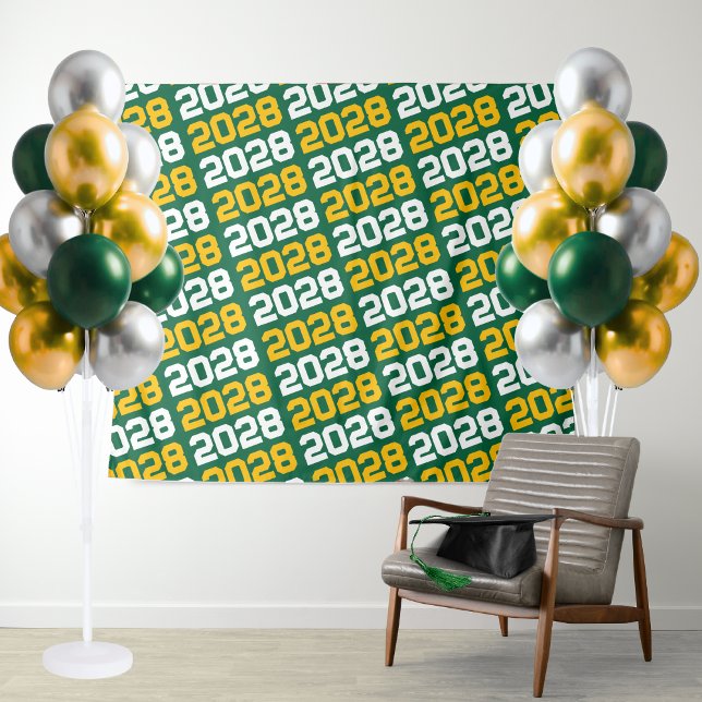 Tapete De Parede Plano de formação verde e Dourado (Green and Gold Repeating Class of Any Year Graduation Backdrop for Display Tables or Photo Booths)