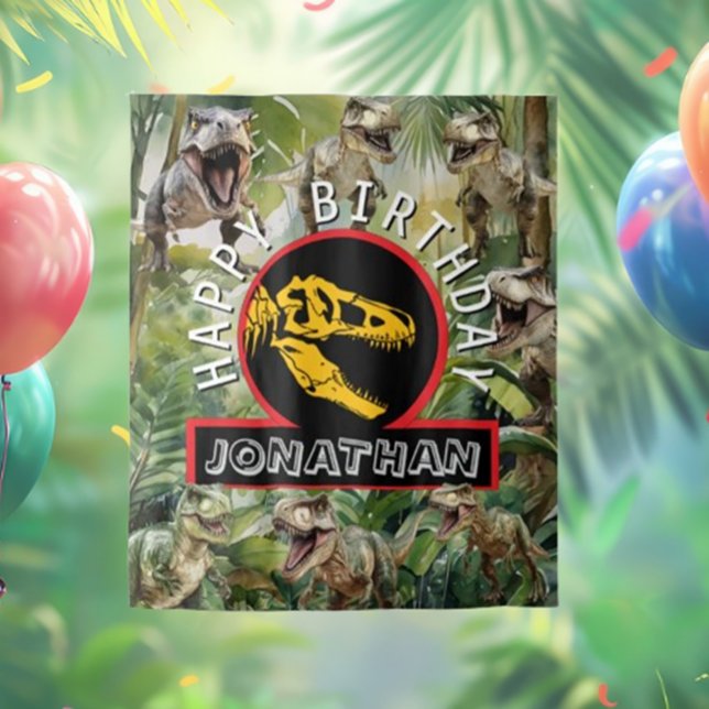 Tapete De Parede Plano de fundo da Festa de aniversário Dino (Create unforgettable memories as your little ones explore a prehistoric adventure. Get yours today!)