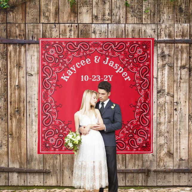 Tapete De Parede Plano de fundo da foto do Red Bandana do casamento (Red bandana photo backdrop for your country or western wedding. )