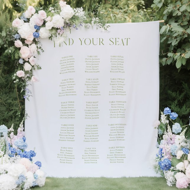 Tapete De Parede Plano de Fundo de Casamento Verde Azul & Sage (Blue & Sage Green Wedding Seating Chart Backdrop)