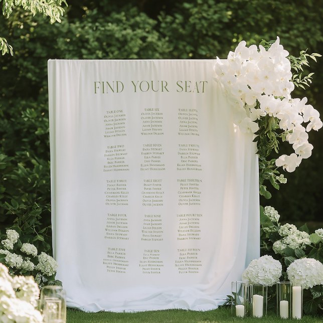 Tapete De Parede Plano de Fundo de Casamento Verde de White & Sage (White & Sage Green Wedding Seating Chart Backdrop)