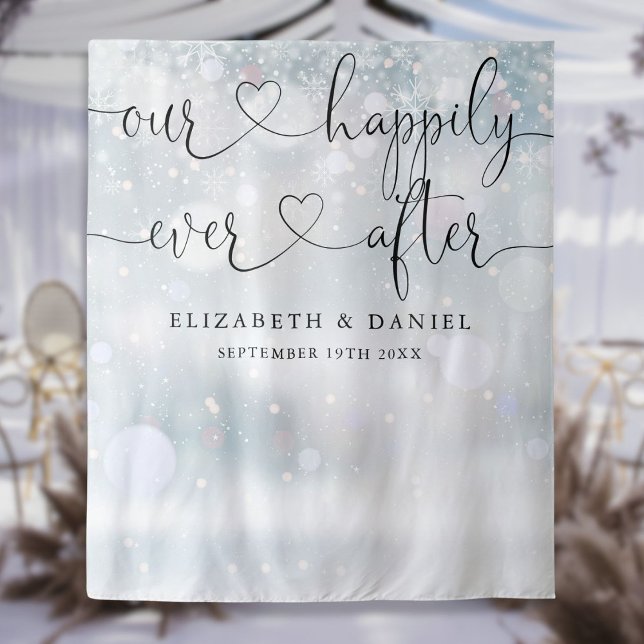Tapete De Parede Plano de Fundo de Fotografia do Casamento no inver (Ever After Script Winter Wedding Photo Backdrop)