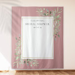 Tapete De Parede Plano de fundo de fotos do Chá de panela Foliage D<br><div class="desc">Apresentando delicadas folhas de cor d'água verde sobre fundo poeirento de rosa,  este pano de fundo de foto de chá de panela chic pode ser personalizado com o nome da noiva e data especial. Projetado por Thisnotme©</div>