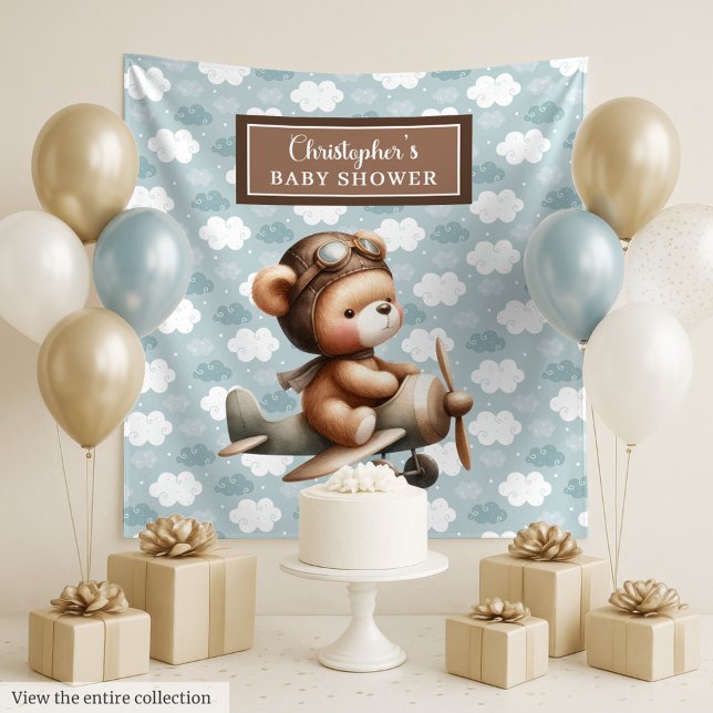 Tapete De Parede Plano de fundo do Piloto do Urso de Teddy Adorável (Personalized Teddy Bear Pilot Baby Shower Gift Bag)