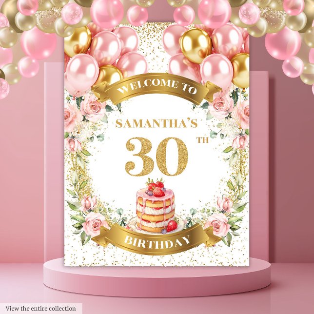 Tapete De Parede Plano de fundo Dourado do embebente do aniversário (Elegant 30th Birthday Blush Gold Backdrop)