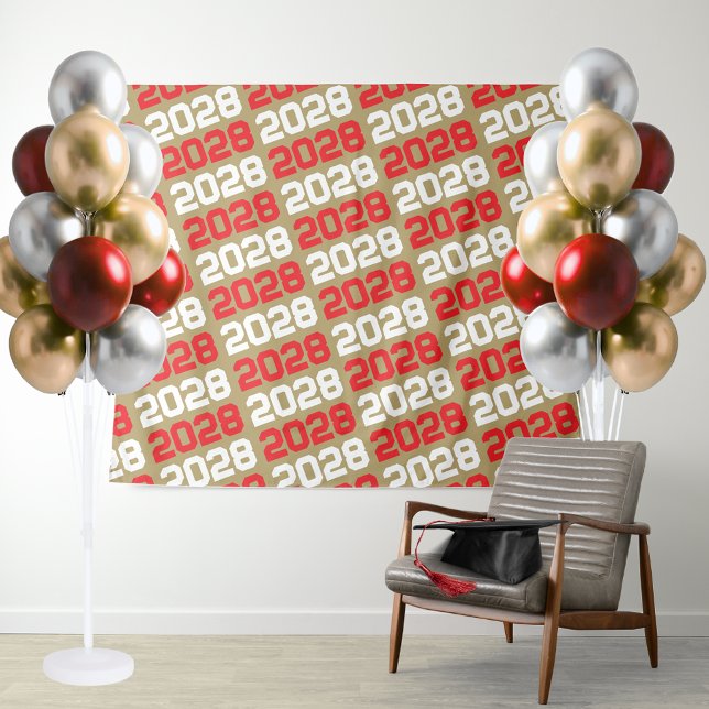 Tapete De Parede Plano de fundo para graduação Dourada e vermelha d (Gold and Red Graduation Repeating ANY Class Year Backdrop. Perfect for food table or photo booth !)