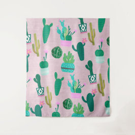 Tapete De Parede Plantas Cactos Cactáceas do Sudoeste Rústico Rosa