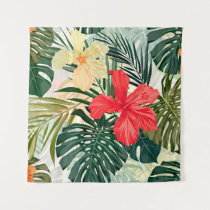 Tapete De Parede Plantas tropicais havaianas, flores coloridas.