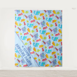 Tapete De Parede Pó Personalizado Azul Bebê Dinossauros Fofos Tema 