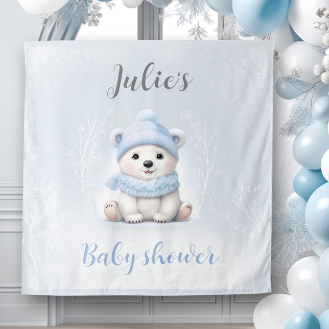 Tapete De Parede Podemos Esperar O Chá de fraldas De Inverno (We Can Bearly Wait Winter Boy Baby Shower Backdrop)