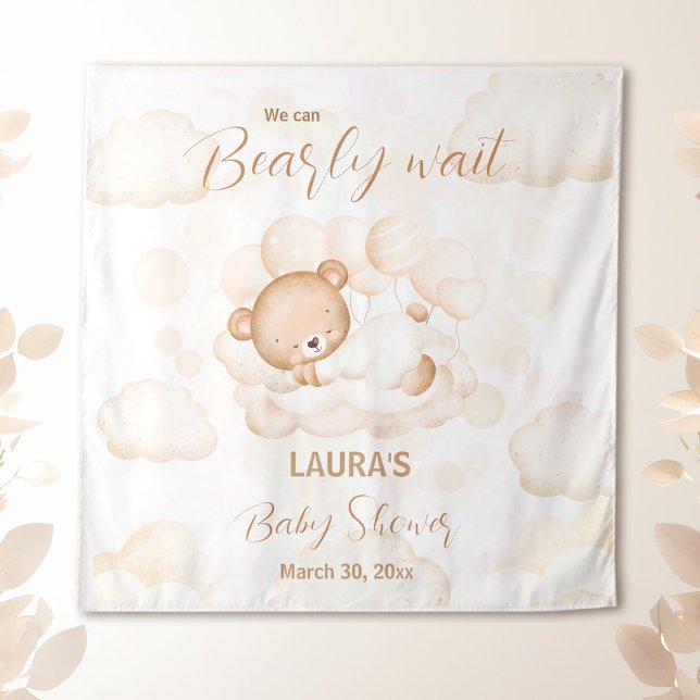 Tapete De Parede Podemos Esperar O Fundo Neutro Do Chá de fraldas (We Can Bearly Wait Neutral Baby shower Backdrop)